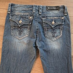 Rock Revival Buckle Boot Flap Pocket Low Rise Womens Skinny Distressed Jeans 31